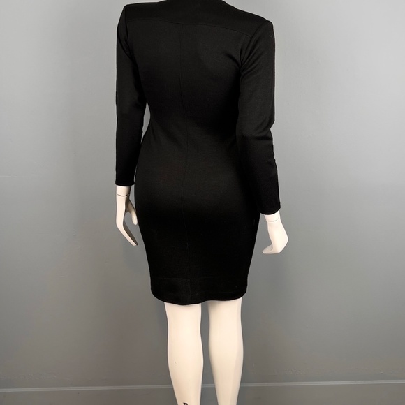 1980s Black Knit Button Up Dress with Jewel Detailing, Size L - Picture 6 of 8